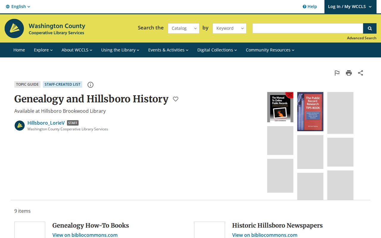 Hillsboro city directory WCCLS reference collection record