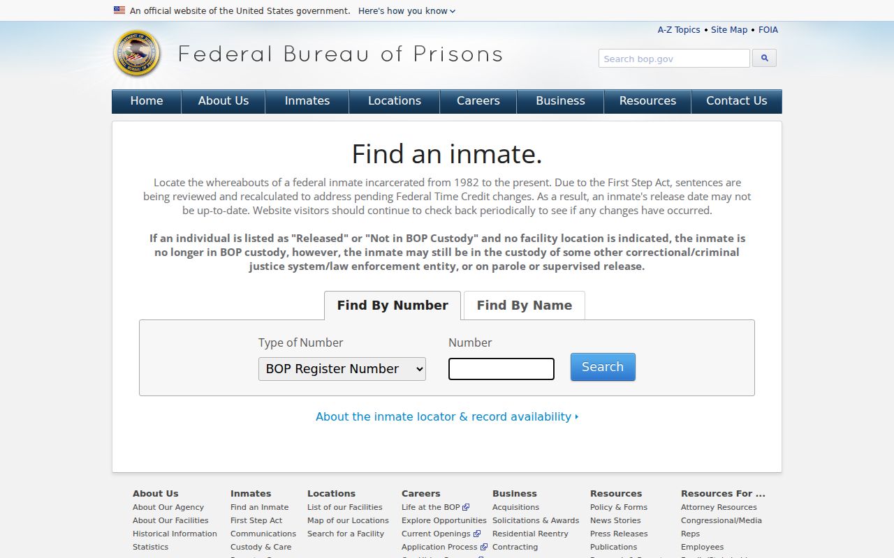 Hillsboro neighbors page view of the Federal Bureau of Prisons inmate locator