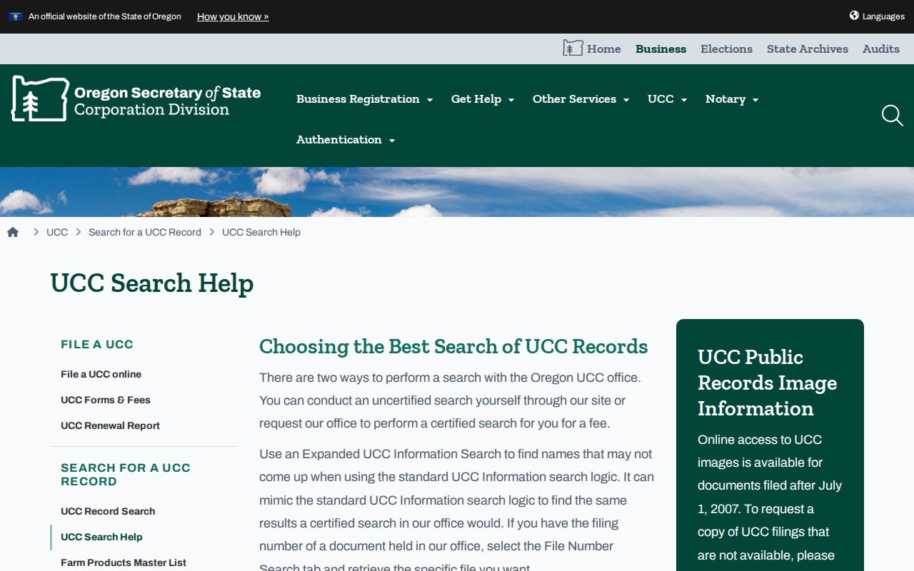 Hillsboro neighbors page view of Oregon UCC search guidance