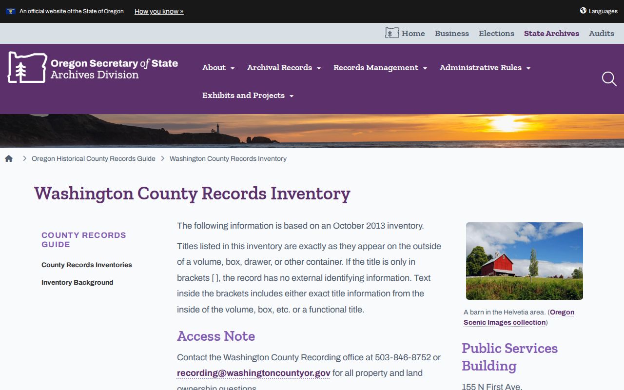 Hillsboro previous residents Oregon State Archives Washington County records inventory