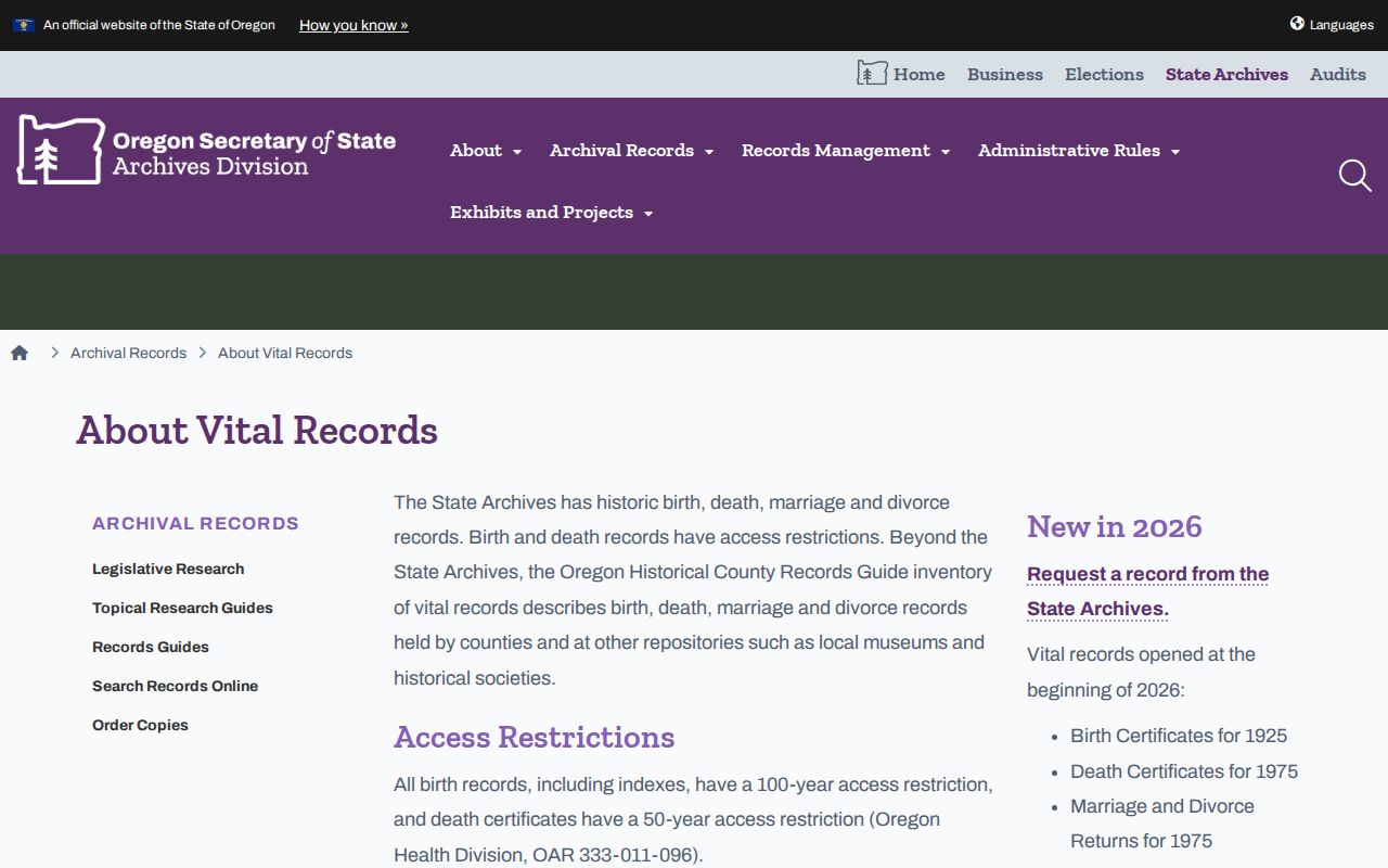 Hillsboro previous residents Oregon State Archives vital-record holdings guide