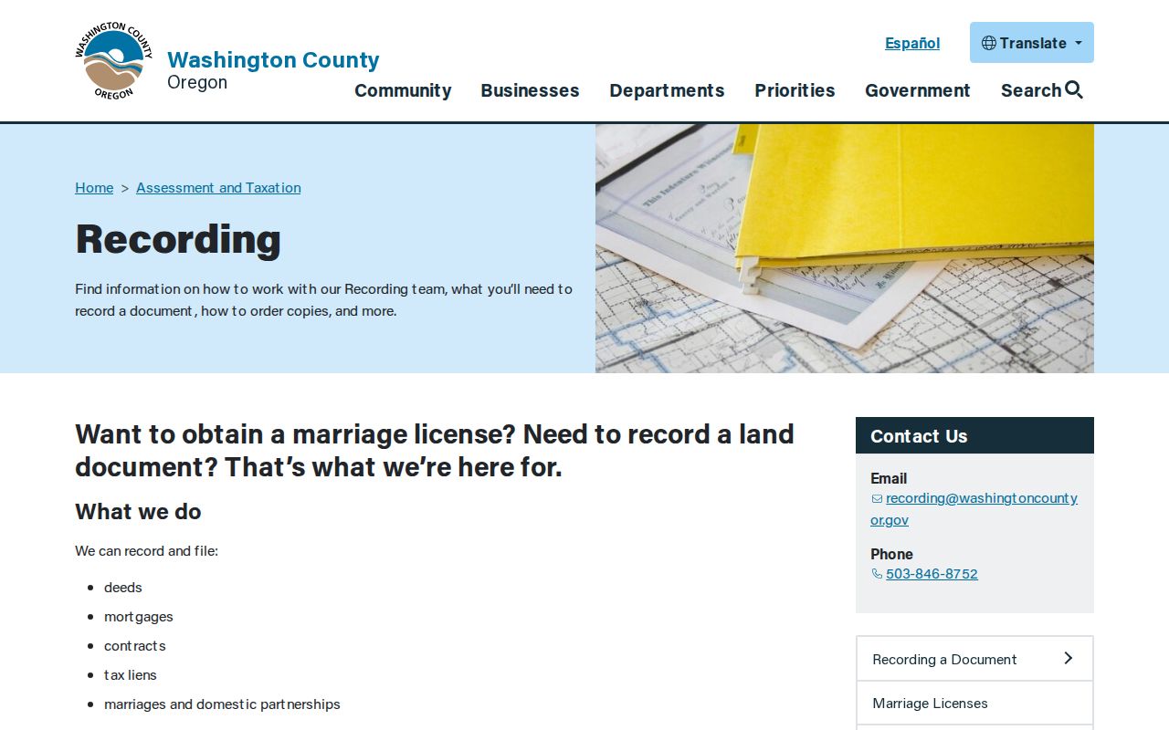 Hillsboro street directory Washington County Recording Office deed research route