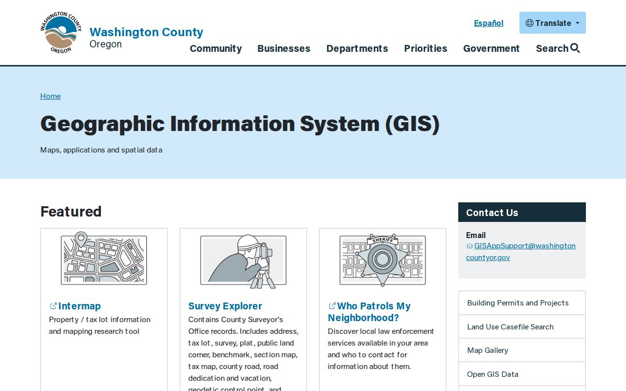 Hillsboro ZIP code directory view of the Washington County GIS gateway
